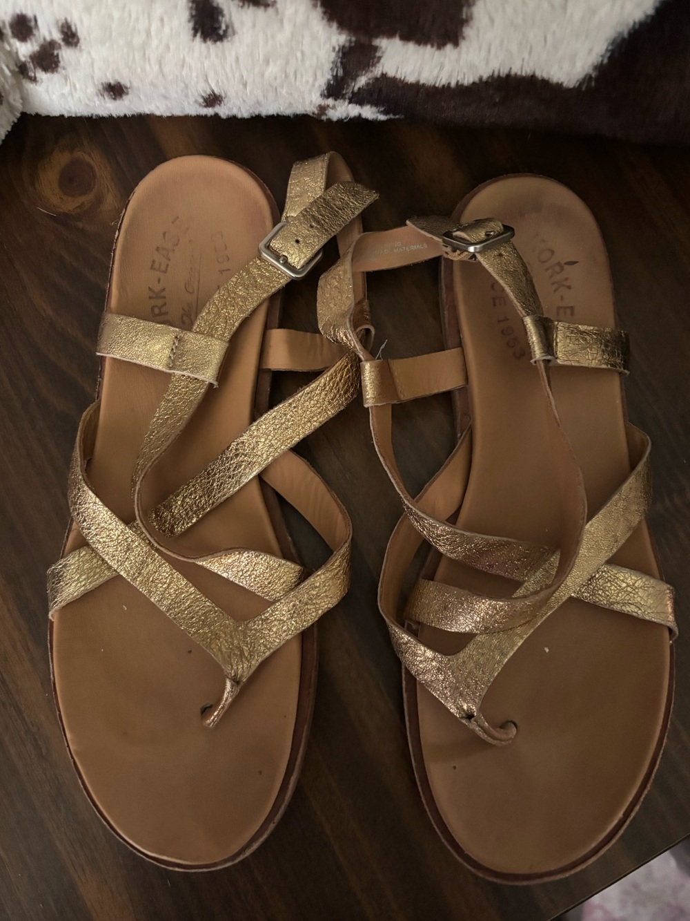 Kork-Ease Gold Leather Strappy Sandals
